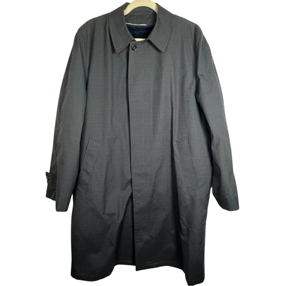 Vintage 1970s Towncraft Penn Prest Glen Plaid Car Coat Zip Out Liner‎ 42R Gray